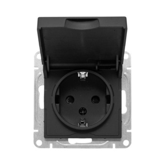 Розетка СП Эпика 16А IP44 с заземл. защ. шторки с крышкой механизм черн. EKF UP1-SOB-111-44