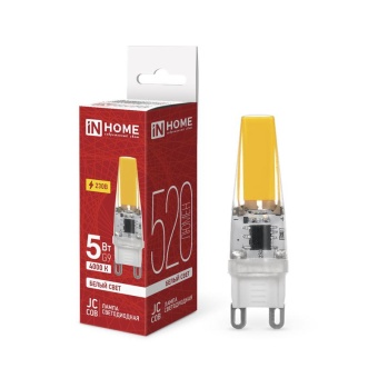 Лампа светодиодная LED-JCD-COB 5Вт 230В G9 4000К 520лм IN HOME 4690612060347