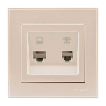 Розетка компьютерная + телефонная 2-м СП Rain RJ45 + RJ11 крем. LEZARD 703-0303-143