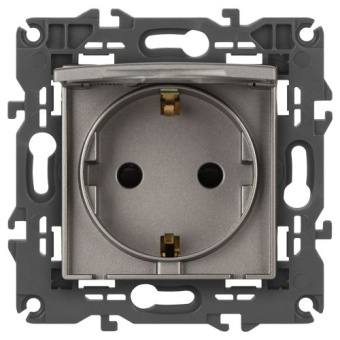 Розетка Elegance 14-2103-16 16А 250В 2P+E Schuko защ. шторки с крышкой титан Эра Б0065811