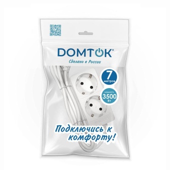 Удлинитель 2х7м с заземл. 16А IP20 3.5кВт ПВС 3х1 бел. DOMTOK 2388