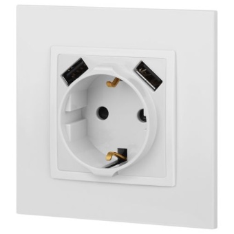 Розетка 16А 250В 2P+E с 2хUSB 5В-3А защ. шторки Elegance бел. 14-4109-01 ЭРА Б0047867