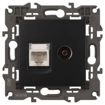 Розетка компьютерная + телевизионная 2-м Elegance 14-3110-05 RJ45 + TV IP20 механизм антрацит Эра Б0034318