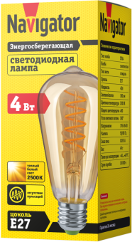 Лампа светодиодная 61 628 NLL-F-ST64-4-230-2.5K-E27-SPIRAL 4Вт грушевидная прозрачная 2500К тепл. бел. E27 180лм 176-264В Navigator 61628