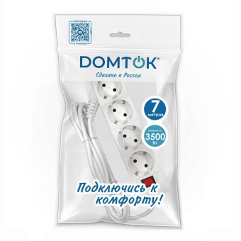 Удлинитель 4х7м с заземл. 16А IP20 3х1 с выкл. бел. DOMTOK 2501