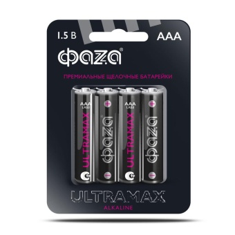 Элемент питания алкалиновый AAA/LR03 1.5В ULTRAMAX LR03UM-B4 BL-4 (уп.4шт) ФАZА 5043084