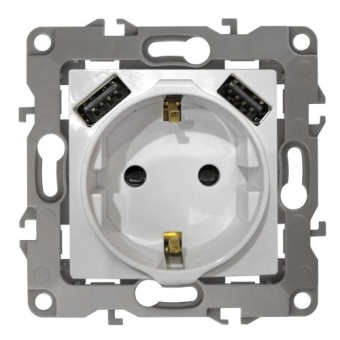 Розетка 16А 250В 2P+E с 2хUSB 5В-3А защ. шторки Elegance антрацит 14-4109-05 ЭРА Б0047871