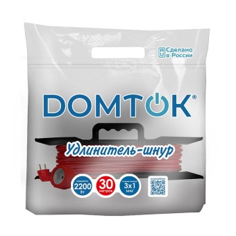 Удлинитель-шнур на рамке 1х30м с заземл. 10А IP20 2.2кВт ПВС 3х1 DOMTOK 2480