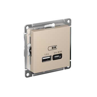 Розетка USB AtlasDesign тип A+C 45Вт высокоскор. ЗУ QC PD механизм песочн. SE ATN001229