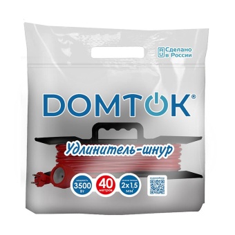 Удлинитель-шнур на рамке 1х40м без заземл. 16А IP20 3.5кВт ПВС 2х1.5 DOMTOK 2502