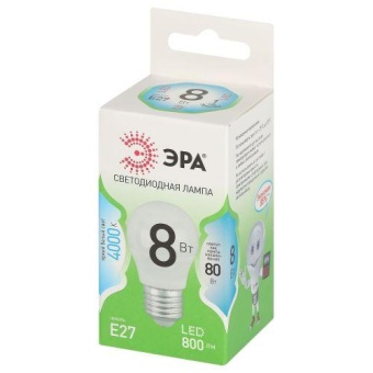 Лампа светодиодная GREEN LINE P45-8W-840-E27 GL 8Вт шар 4000К яркий свет бел. E27 Эра Б0067073