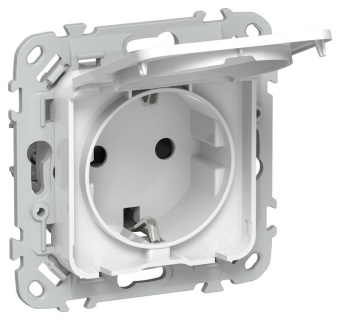 Розетка СП FLITE РСшкр11-1-44-ФлБ 16А IP44 с заземл. с защ. шторками и крышкой безвинтовое крепление механизм бел. IEK FI-R16-16-1-44-K01