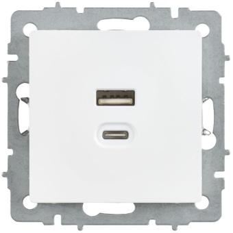 Розетка СП BRITE РЮ11-2-БрАБ USB A+C 45Вт высокоскор. заряд. арктич. бел. IEK BR-U22-045-K91