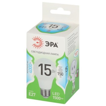 Лампа светодиодная GREEN LINE A60-15W-840-E27 GL 15Вт груша 4000К яркий свет бел. E27 Эра Б0067128