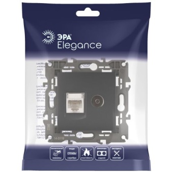 Розетка компьютерная + телевизионная 2-м Elegance 14-3110-05 RJ45 + TV IP20 механизм антрацит Эра Б0034318