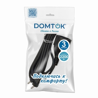 Удлинитель-шнур 1х3м без заземл. 10А IP20 ПВС 2х1 черн. DOMTOK 2339