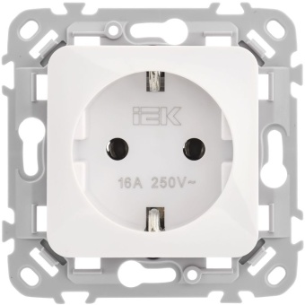 Розетка СП FLITE РС11-1-ФлБ 16А с заземл. без защ. шторок безвинтовое крепление механизм бел. IEK FI-R11-16-1-K01