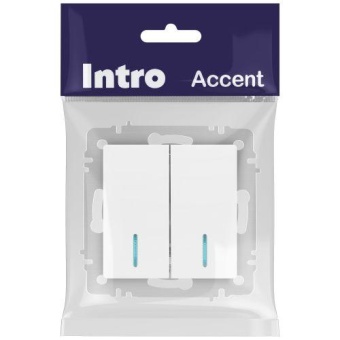 Выключатель 2-кл. СП Accent 6-105-01М 10А IP20 250В с подсветкой AL/CU бел. матов. Intro Б0063507