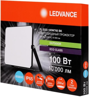 Прожектор светодиодный СДО FL ECO 100W 765 G4 уличный матов. стекло алюм. черн. LEDVANCE 4099854400179