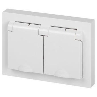 Розетка 2-м СП Accent 6-210-01 16А IP44 250В 2P+E Schuko с крышками защ. шторки AL/CU бел. Intro Б0063577