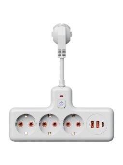 Удлинитель с сетевым фильтром 3х0.3м 10А 2USB + 1USBC 2500Вт ПВС 3х1 компакт бел. КОСМОС FRKsm0.3m-3g(W)USB