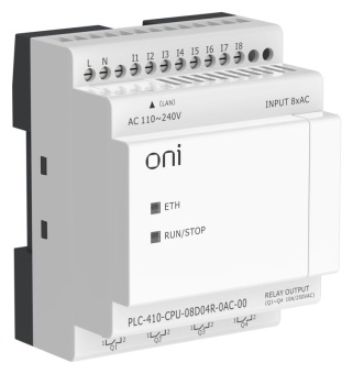 Модуль ЦПУ ПЛК 410 8 DI 4 RO 220В AC с Ethernet портом без экрана ONI PLC-410-CPU-08D04R-0AC-00