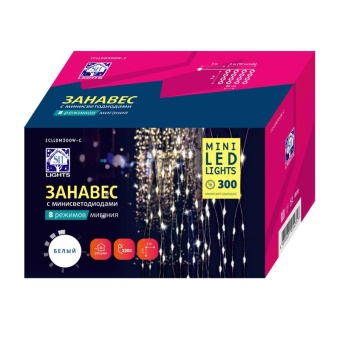 Гирлянда "Занавес" ICLLDM300W-C 300LED LED 3х3м 8режимов IP20 бел. SHLights 4690601054357