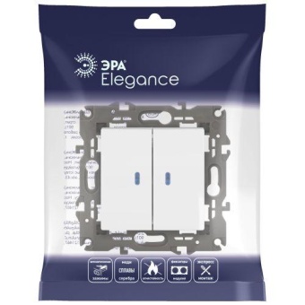 Выключатель 2-кл. СП Elegance 14-1105-01 10А IP20 250В 10AX с подсветкой механизм бел. Эра Б0034237