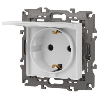 Розетка Elegance 14-2103-01М 16А 250В 2P+E Schuko защ. шторки с крышкой матов. бел. Эра Б0065808