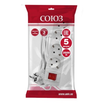 Удлинитель 4х5м с заземл. 16А IP20 3х1 с выкл. бел. Союз 2794