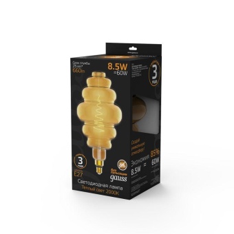 Лампа светодиодная филаментная Black Filament 8.5Вт Honeycomb золотая 2000К тепл. бел. E27 660лм GAUSS 161802105