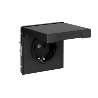 Розетка ArtGallery 16А IP20 с заземл. со шторками с крышкой быстрозажим. клем. механизм карбон SE GAL001046S