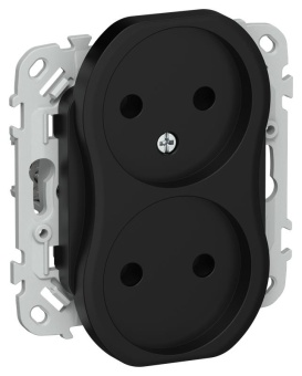 Розетка 2-м СП FLITE РС02-1-ФлЧ 10А без заземл. без защ. шторок безвинтовое крепление механизм черн. IEK FI-R20-10-1-K02