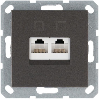 Розетка компьютерная 2-м RJ45 IP20 кат. 5E механизм мокко Jasmart G6106Z
