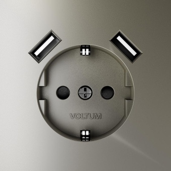 Розетка 1-м СП S70 16А с USB A+A с заземл. защ. шторки механизм шелк Voltum VLS040404