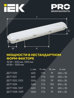 Светильник светодиодный ДСП 1320 20Вт 5000К IP65 600мм пластик сер. IEK LT-DSP0-1320-020-50-K01