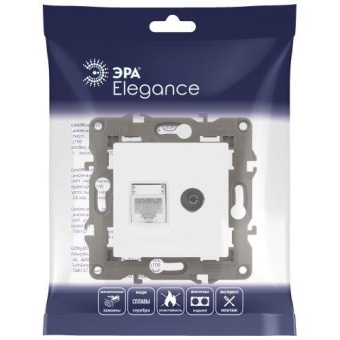 Розетка компьютерная + телевизионная 2-м Elegance 14-3110-01 RJ45 + TV IP20 механизм бел. Эра Б0034314