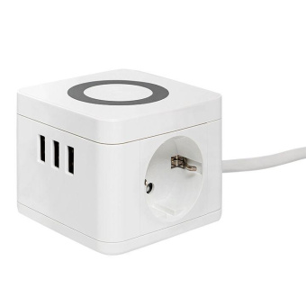 Удлинитель "Куб" 2 гнезда 3USB 2.4А+зарядное устройство 1.3 метра 1кв.мм EKF UBA-CUB-3-WC