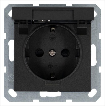 Розетка 1-м Shuko 16А IP20 с заземл. защ. шторки с крышкой механизм антрацит Jasmart G5505B