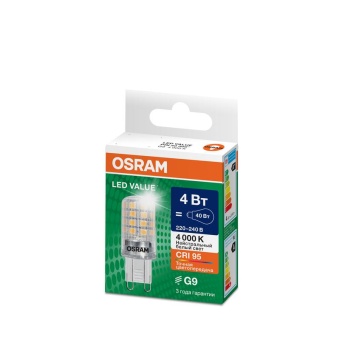Лампа светодиодная LED G4 Value LVPIN40 4W/940 CRI95 4Вт 4000К 560лм капсульная прозр. G9 220-240В OSRAM 4610590510337