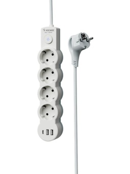 Удлинитель 3х1.5м с заземл. 10А IP20 USB 2500Вт 220В ПВС 3х1 с выкл. бел. КОСМОС YKsm1.5m4g-Z-VU10А-W